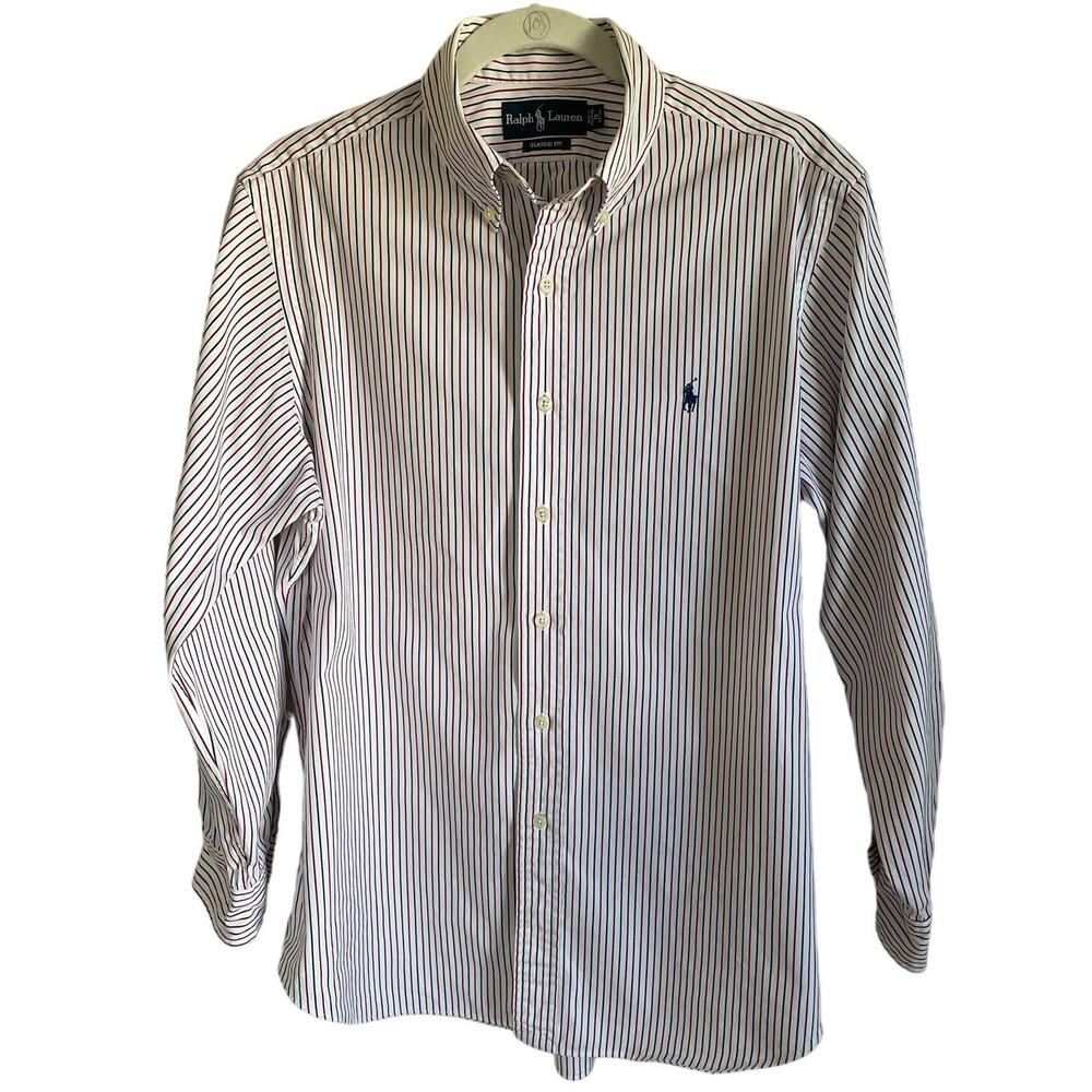 Ralph Lauren Classic Fit Button Down Shirt Men's Sz 16 32/33 Red Blue Stripe